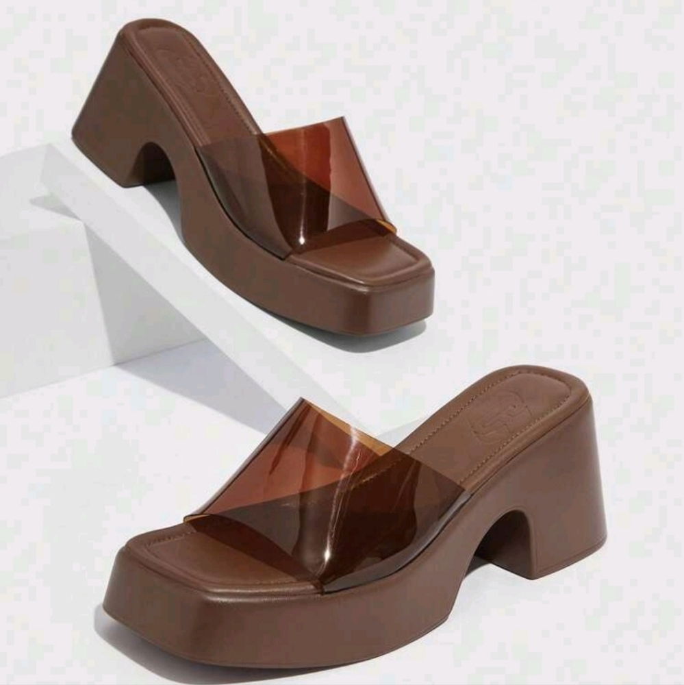 Brown Platform Slide Sandals
